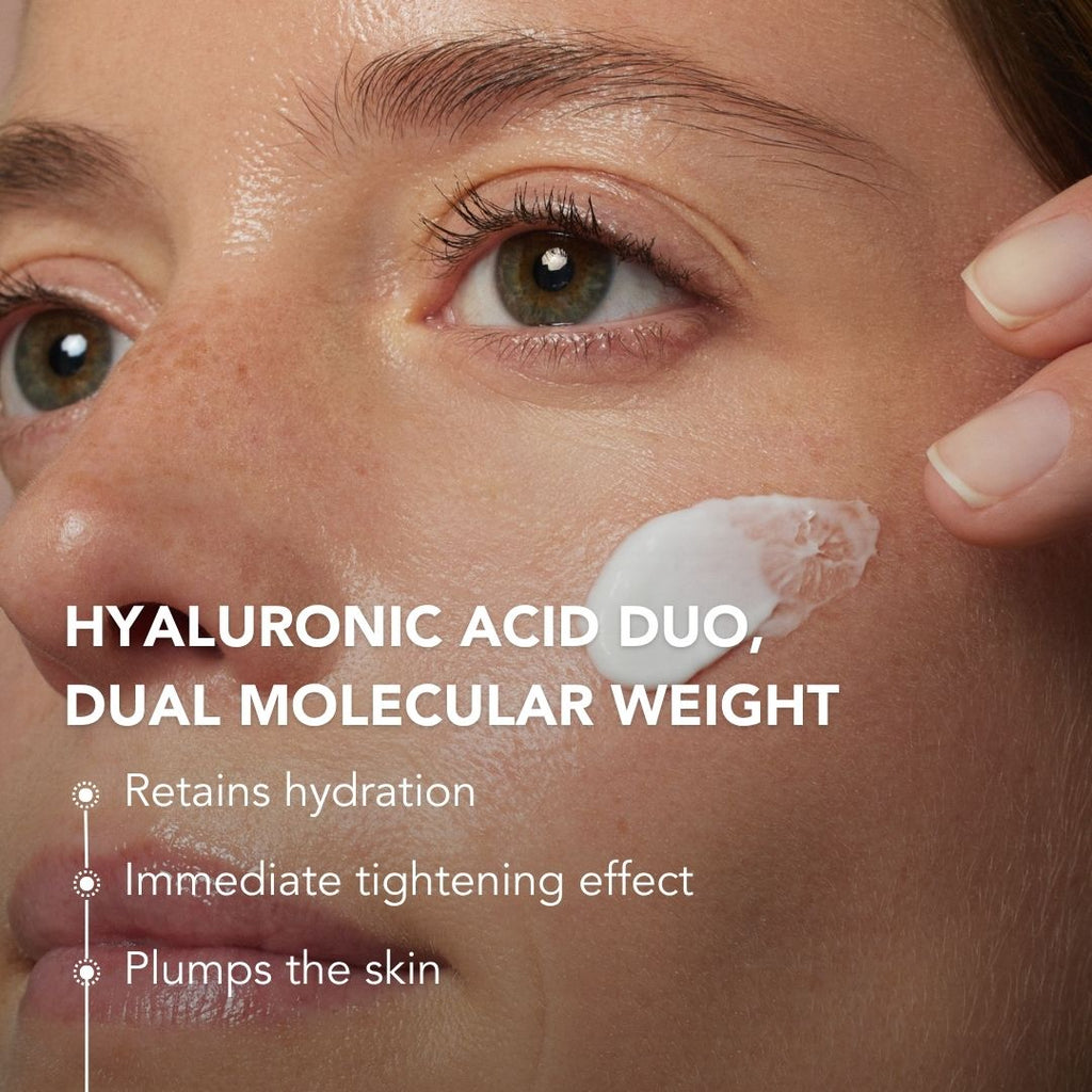 Plumping Day Fluid : HYALURONIC ACID DUO, DUAL MOLECULAR WEIGHT, Retains hydration, Immediate tightening