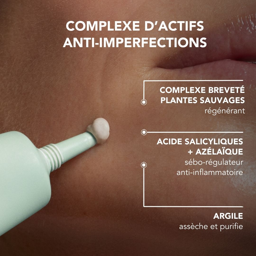 Pâte Stop-Boutons 15 ml : COMPLEXE D'ACTIFS ANTI-IMPERFECTIONS COMPLEXE BREVETÉ PLANTES SAUVAGES régénérant ACIDE
