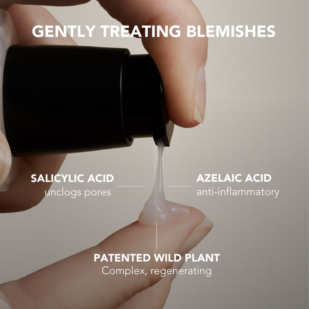 Anti-Blemish Serum : GENTLY TREATING BLEMISHES SALICYLIC ACID unclogs pores AZELAIC ACID anti-inflammatory